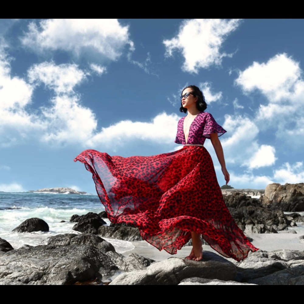 KTR Collection Deep V Maxi Dress